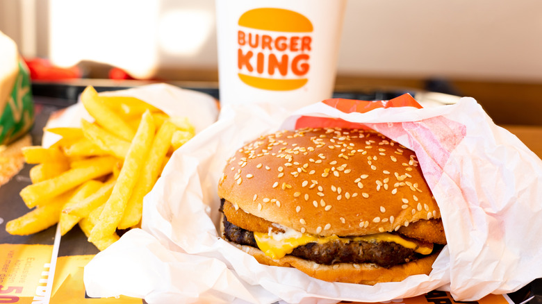 Burger King cheeseburger fries and drink