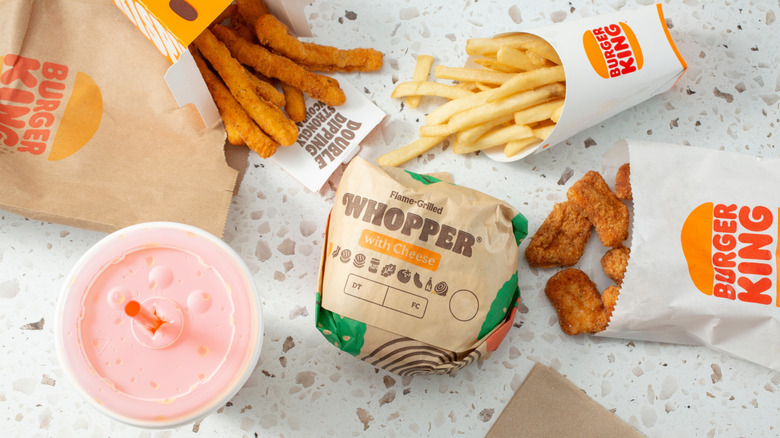 Burger King combo meal with french fries, Whopper, and chicken nuggets