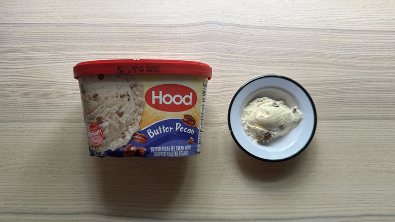 Hood Butter Pecan Ice Cream on wooden table