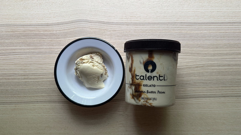 Talenti Southern Butter Pecan Gelato on wooden table
