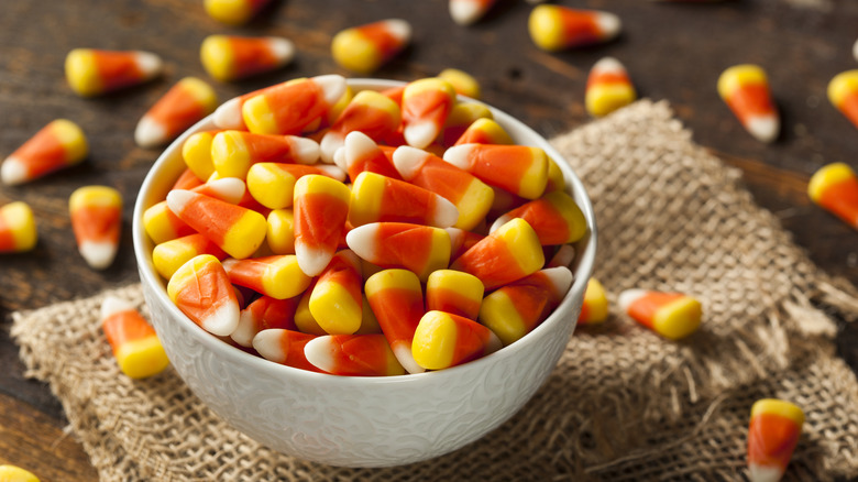 Candy corn in a bowl