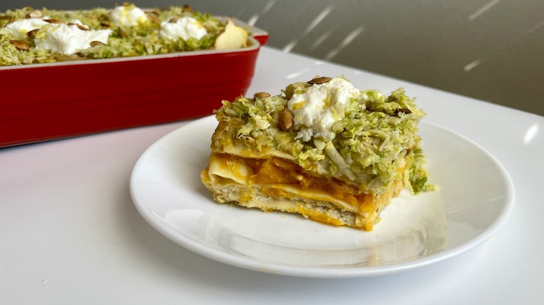 white lasagna with Brussels sprouts