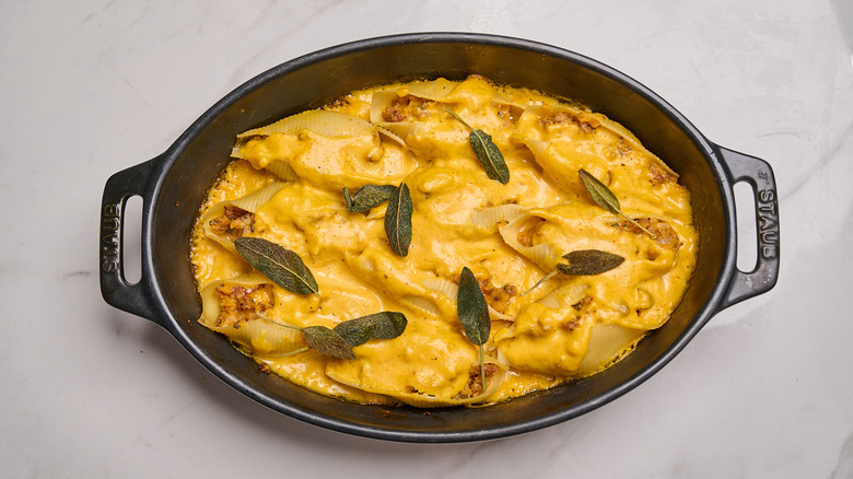 butternut squash stuffed shells topped with sage