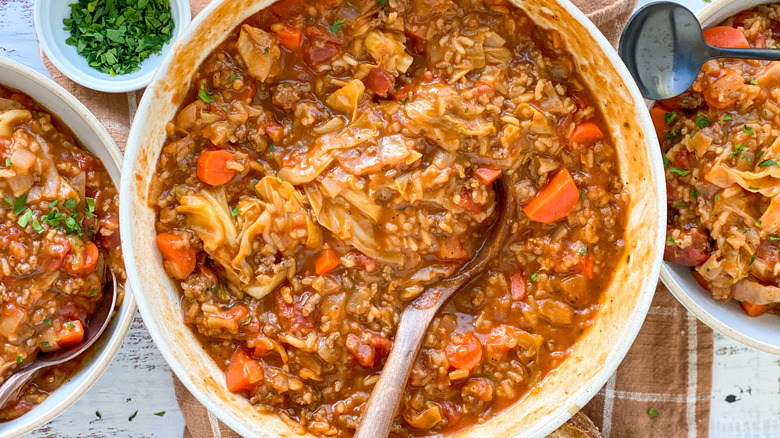 cabbage roll soup in bowl