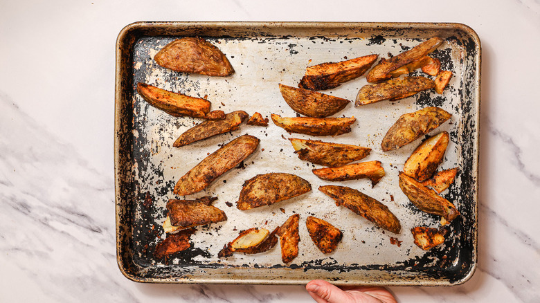 Fries on baking sheet