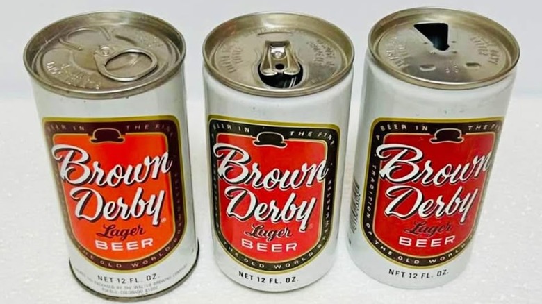 Three cans of Brown Derby pilsner