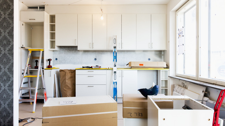a kitchen space being remodeled