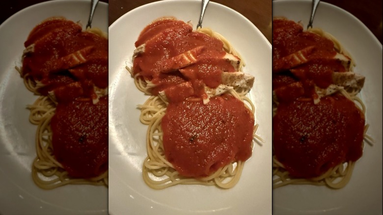 Olive Garden grilled chicken and spaghetti kids meal