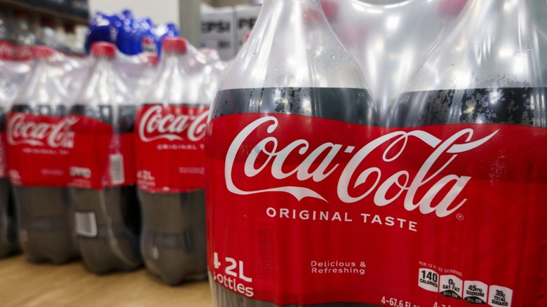shrink-wrapped bottles of coca-cola