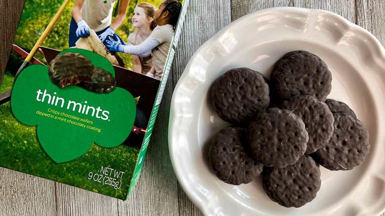 Girl Scout cookies on plate