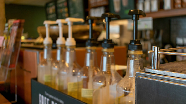 Multicolored Starbucks drinks