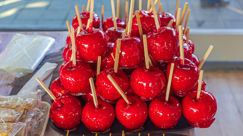 Red candy apples display fair