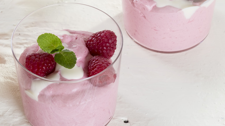 raspberry mousse topped with raspberries
