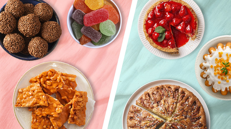 bowls of candy and assorted cakes