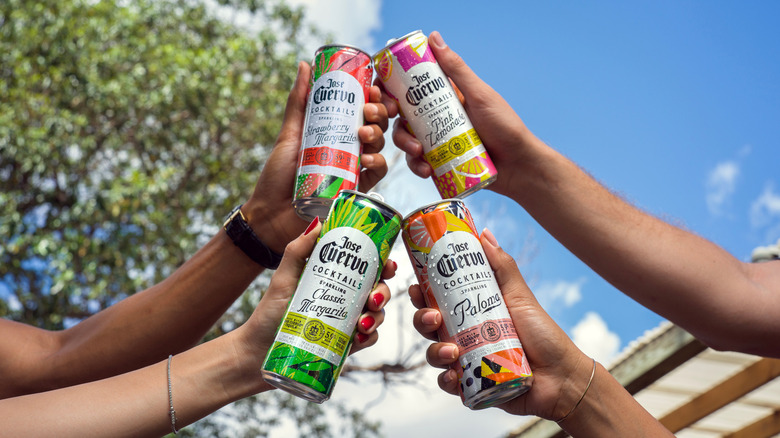 Friends enjoying canned cocktails