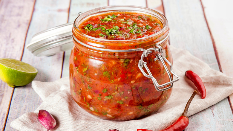 homemade salsa in a mason jar 