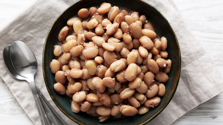 Canned fagioli borlotti beans in bowl