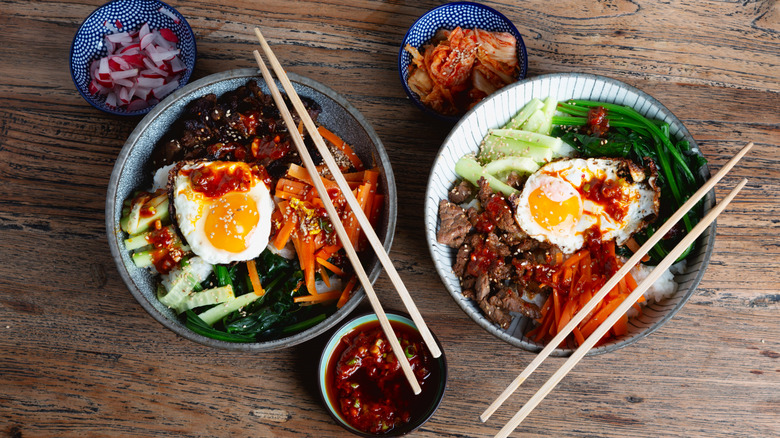 Korean bibimbap served with gochujang sauce