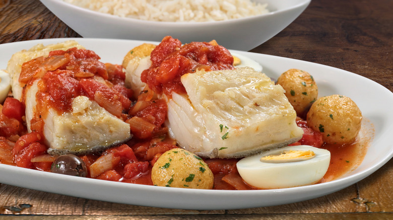 Salt cod plated with eggs and potatoes