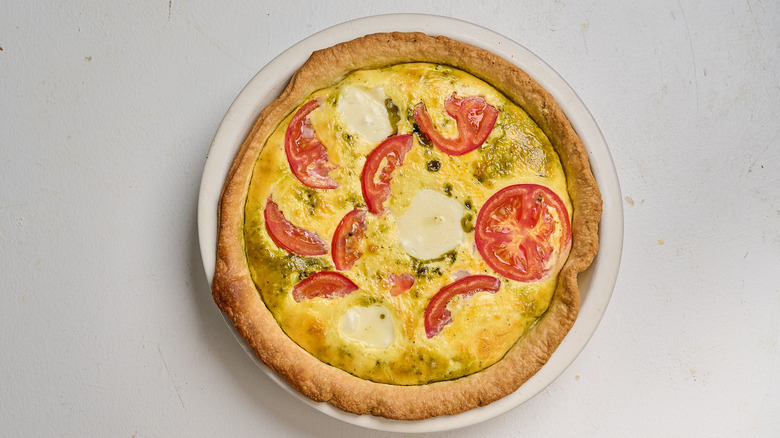 baked quiche on a table