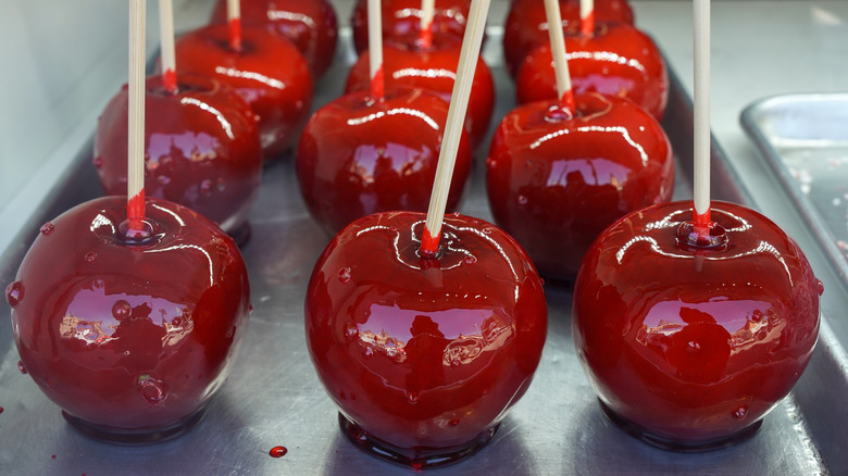 Red candy apples on sticks