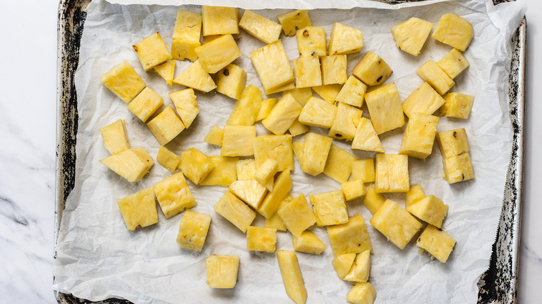Pineapple on baking sheet