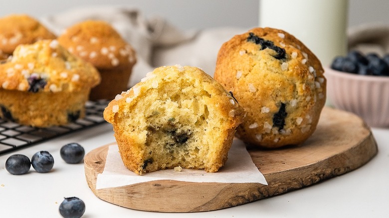 blueberry muffins on plate 