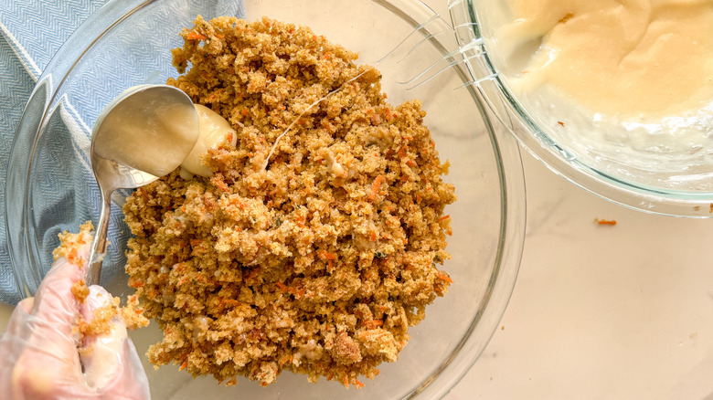 ladle of frosting into crumbs