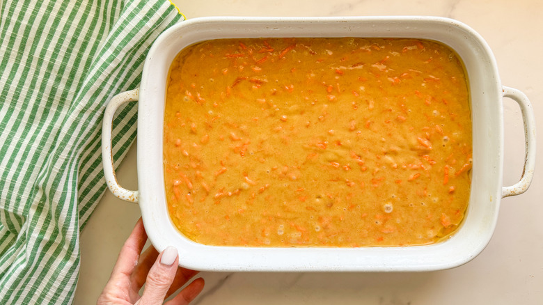 batter in cake pan