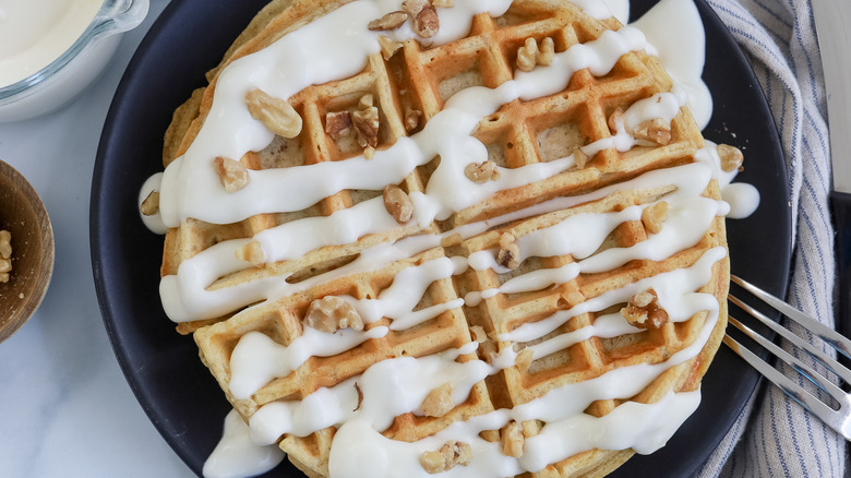 carrot cake waffles on plate
