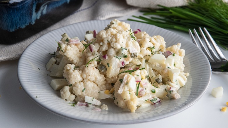 cauliflower potato salad on plate