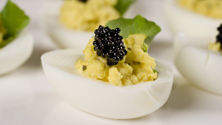 Deviled eggs with caviar