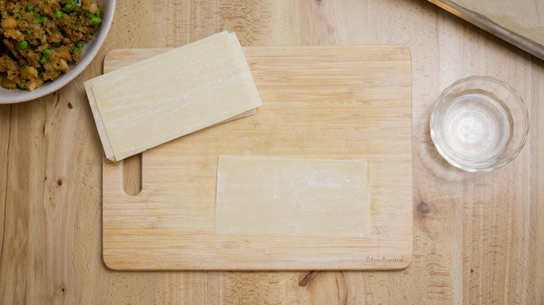 egg roll wrapper on board