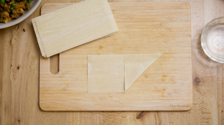 egg roll wrapper on board