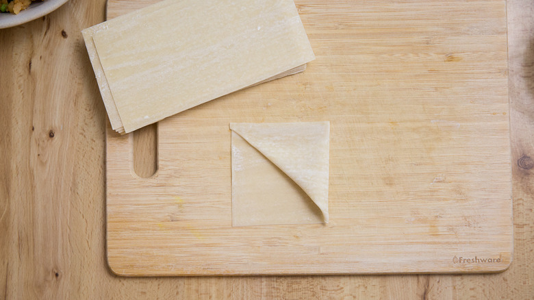 egg roll wrapper on board