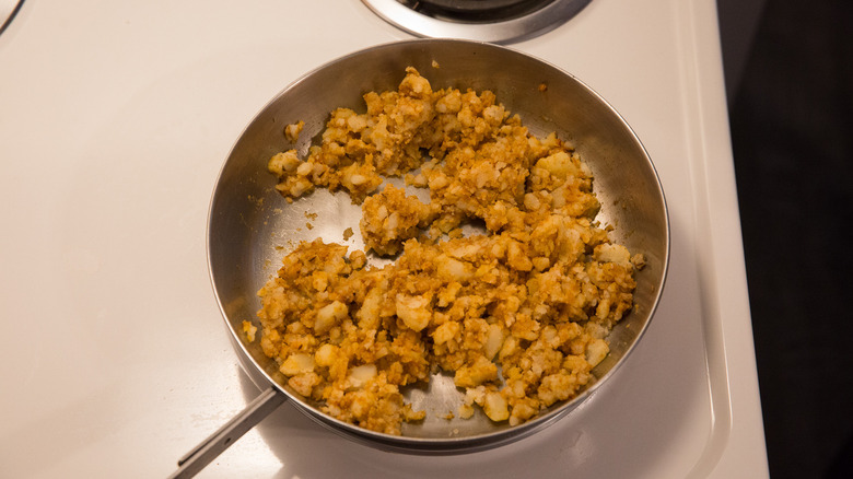 potato mixture in frying pan