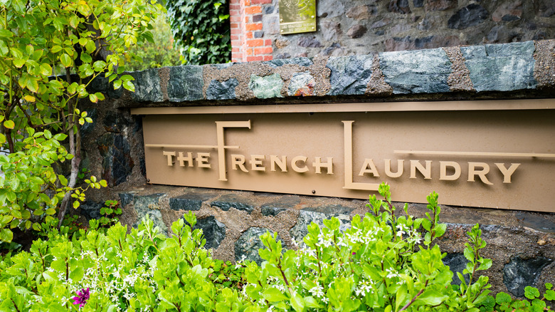 Signage on the exterior of The French Laundry, a famous Michelin-rated restaurant in the Napa Valley, CA