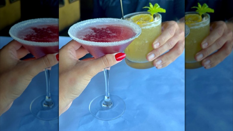 Bonefish Grill Blueberry Lemon Drop Martini in a glass with another cocktail