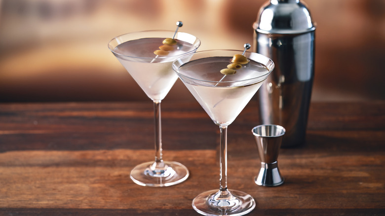 Two martinis and a shaker