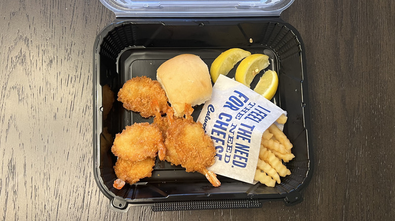 Culver's butterfly jumbo shrimp dinner in a to-go container