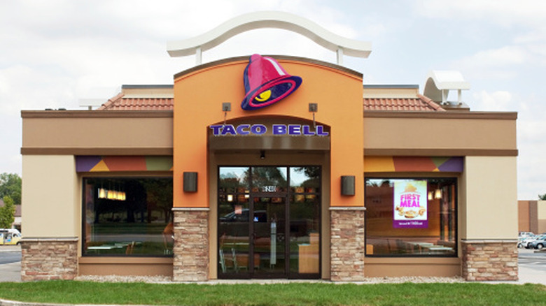 Taco Bell signage above entrance to restaurant