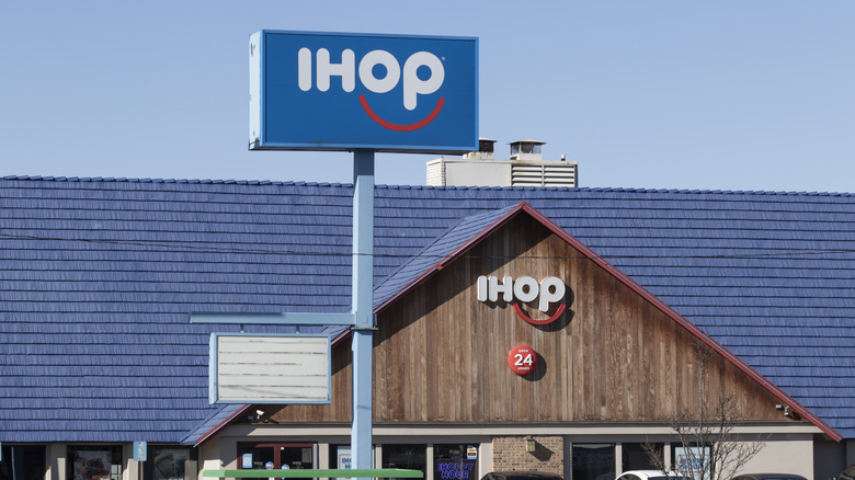 IHOP restaurant and sign with an A-frame roof