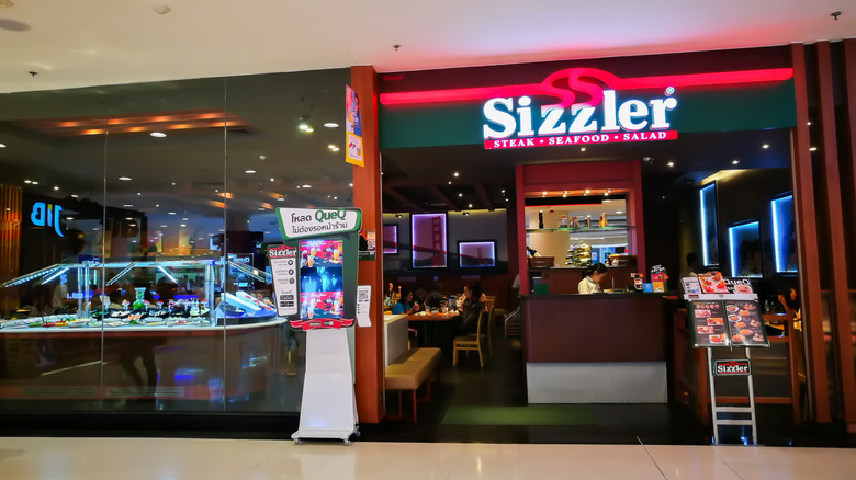 A Sizzler location with its salad bar on full display