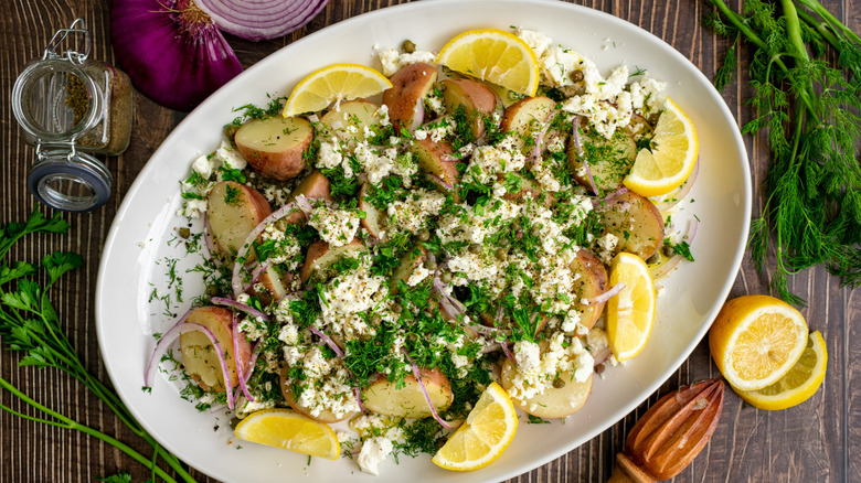 A plate of Greek lemon potatoes