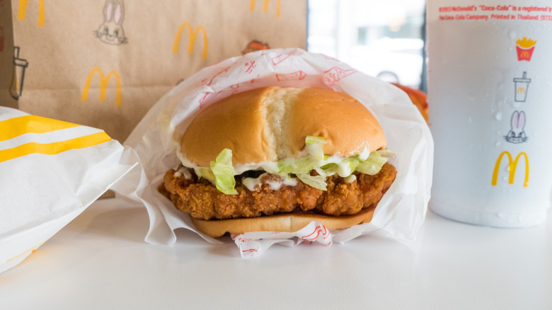 A McDonald's McCrispy sandwich with a potato bun