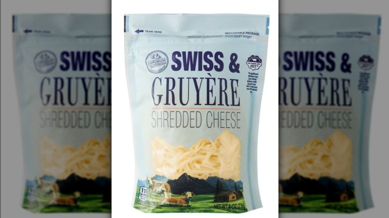 Shredded Swiss and Gruyère cheese in bag