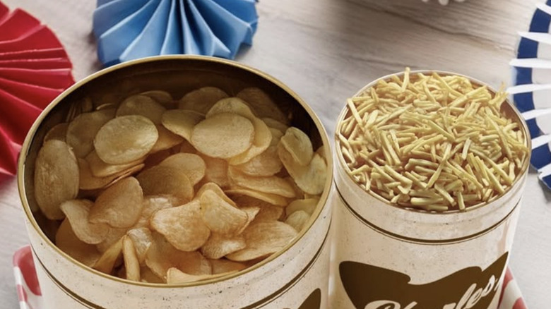 tin filled with potato chips