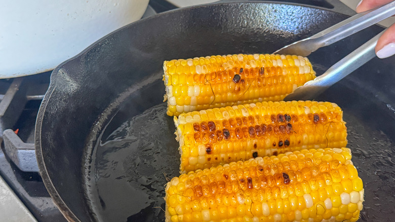 corn charred in skillet