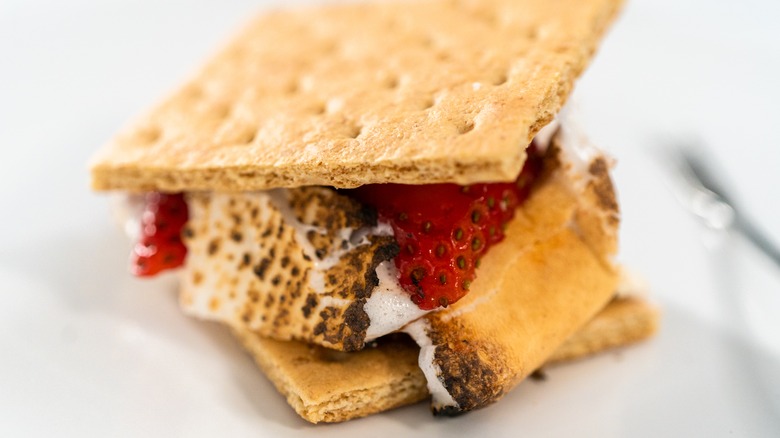 S'more with roasted strawberries and pineapple