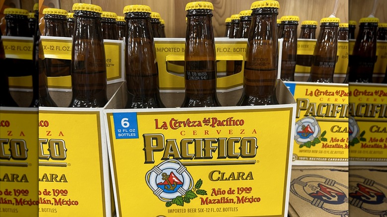 Pacifico beer in cases on a shelf